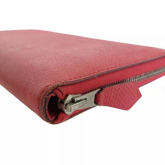 Auth HERMES AZAP LONG Zip Around long wallet Pink red leather s0483a - Picture 3 of 10